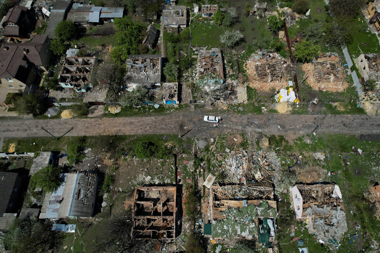 Destroyed houses in Vilhivka village amid Russia's attack on Ukraine, near Kharkiv, Ukraine, on May 11 2022. Picture: REUTERS/RICARDO MORAES