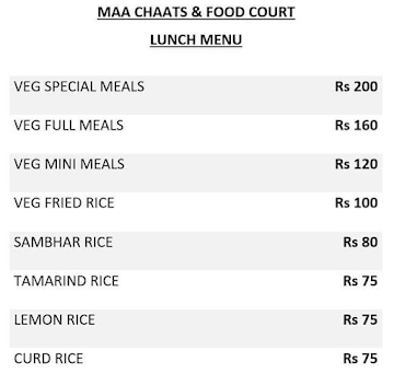 MAA CHAT AND FOOD COURT menu 