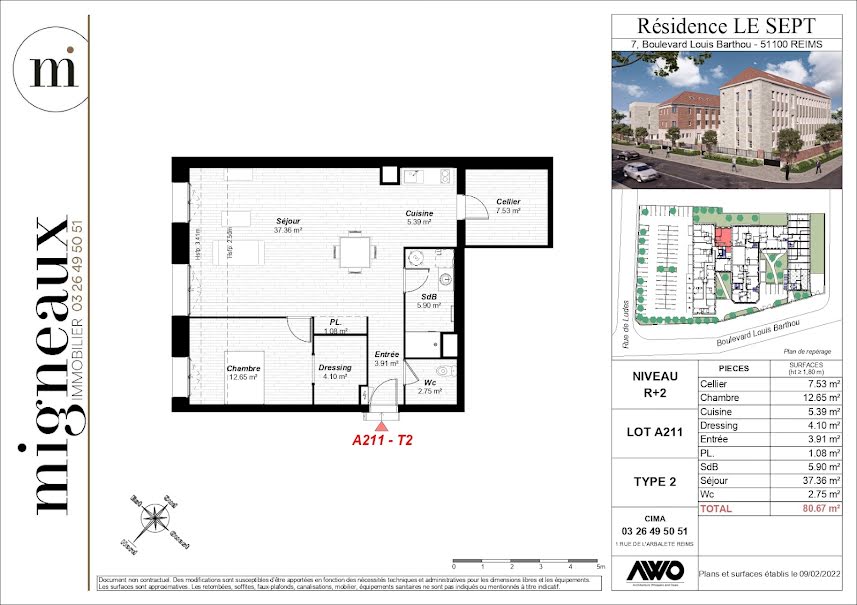 Vente appartement 2 pièces 80.67 m² à Reims (51100), 298 900 €