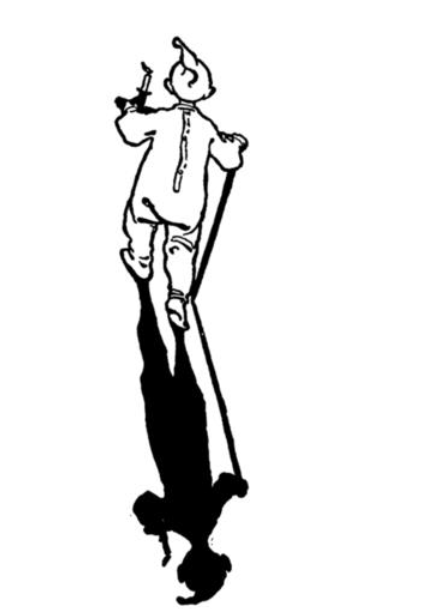 A black and white drawing of a child in pajamas carrying a candle.