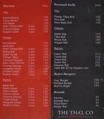 The Thal Co menu 