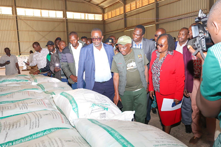 Agriculture Cabinet Secretary Mithika Linturi during his tour of Olenguruone National Cereals and Produce Board depot, March 27, 2024.