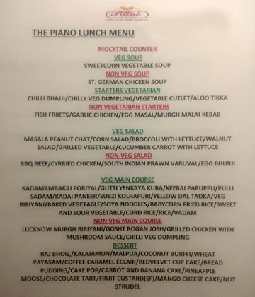 Piano - The Savera Hotel menu 