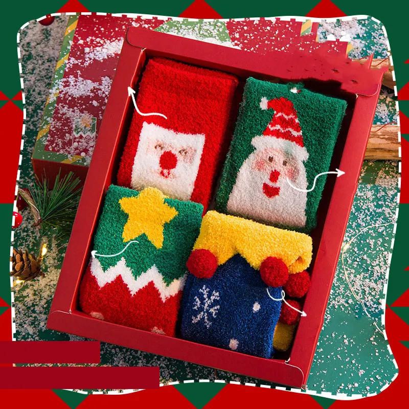 Ebeveyn-çocuk Noel Çorap Hediye Kutusu Kalınlaşmış Yarım Kadife