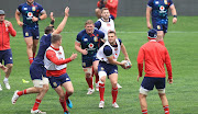 Dan Biggar of The British and Irish Lions during a training session at Emirates Airline Park on July 6, 2021 in Johannesburg.