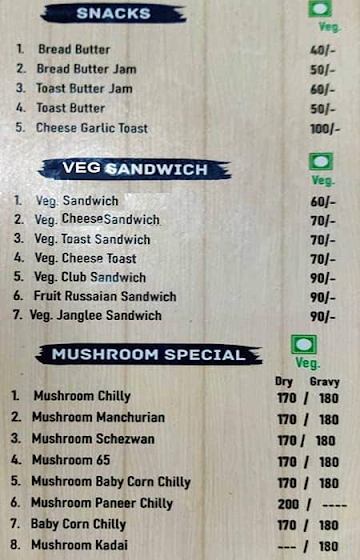 Baradari hotel menu 