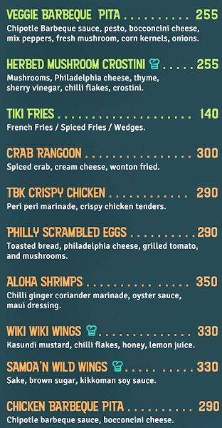 The Big Kahuna menu 