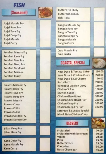 Coastal Pearl Multi-Cuisine Family Restaurant menu 