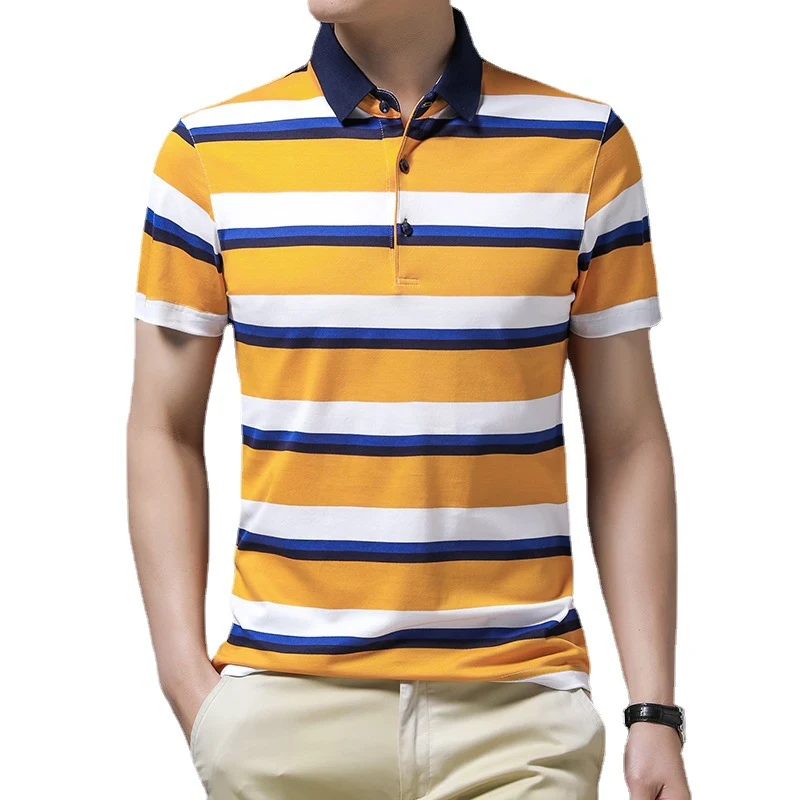 Title 4, Camiseta Polo de Media Manga a Rayas de Seda de...