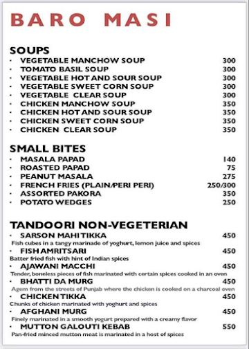 The Rolls Carro menu 