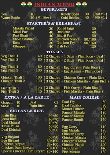 Hotel Black Moon menu 