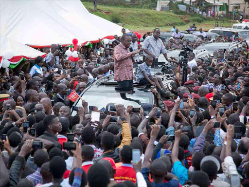 President Uhuru Kenyatta and Deputy President William Ruto addressing Kisii University student, Kisii County on March 22,2017.Photo PSCU