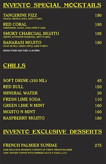 Invento Exquisite menu 