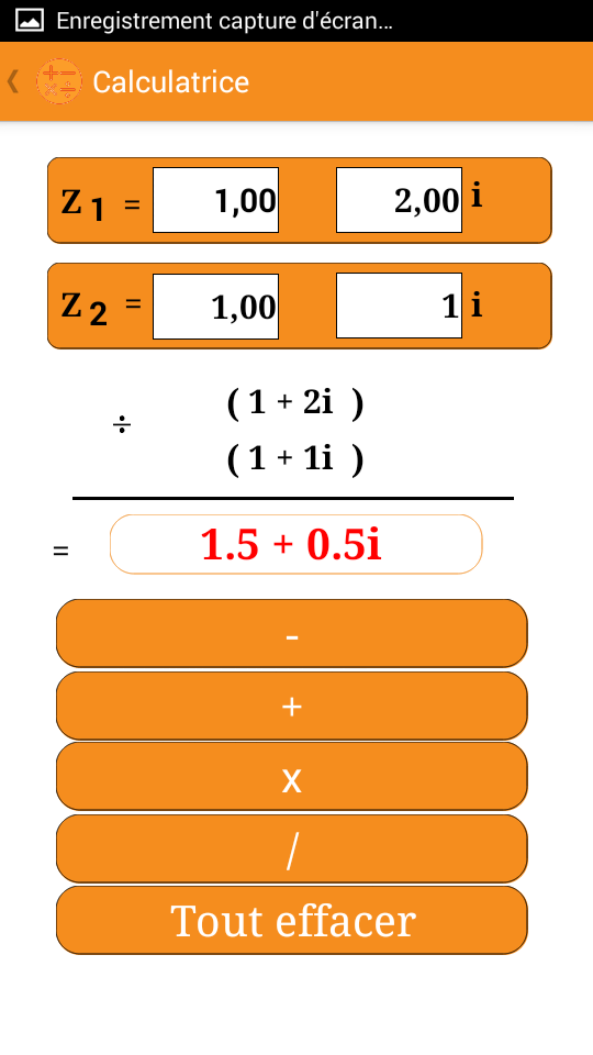 Calculatrice Nombres Complexes Screen 3