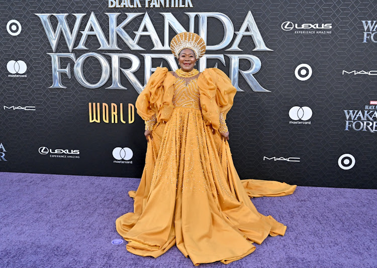 Connie Chiume attends Marvel Studios' "Black Panther 2: Wakanda Forever" premiere at Dolby Theatre on October 26 2022 in Hollywood, California.