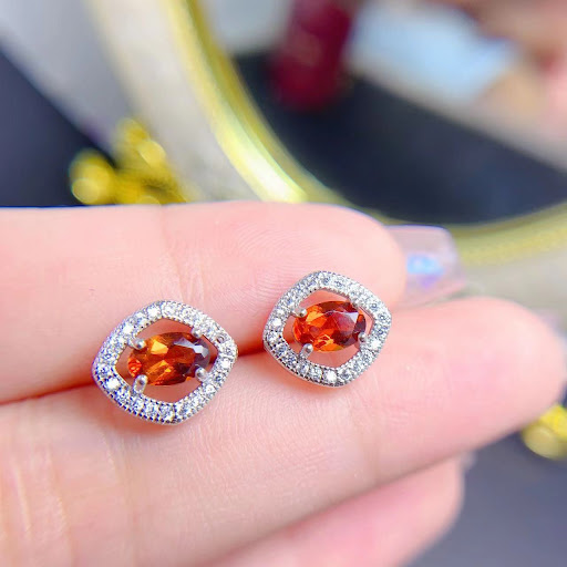 Title 5, Natural Citrine Stud Earrings 925 Silver Retro ...