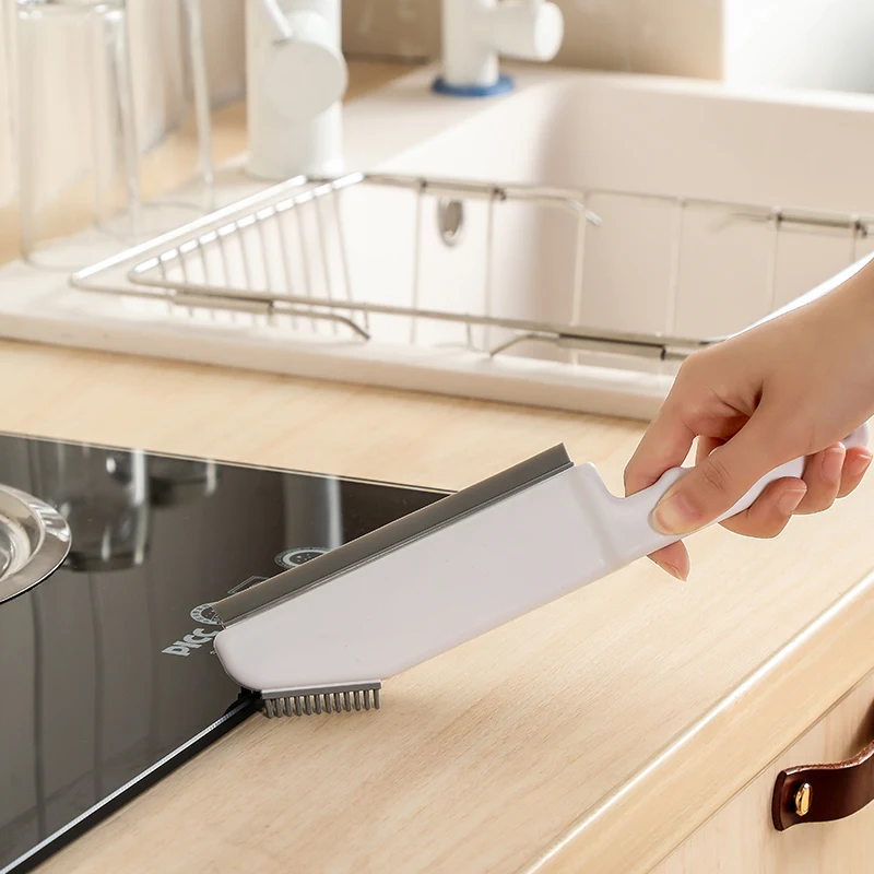 Multifunctionele siliconen reinigingsborstel voor keuken, badkamer, aanrecht, vloer, raam. Met schraper en voegenborstel. Alles in één.