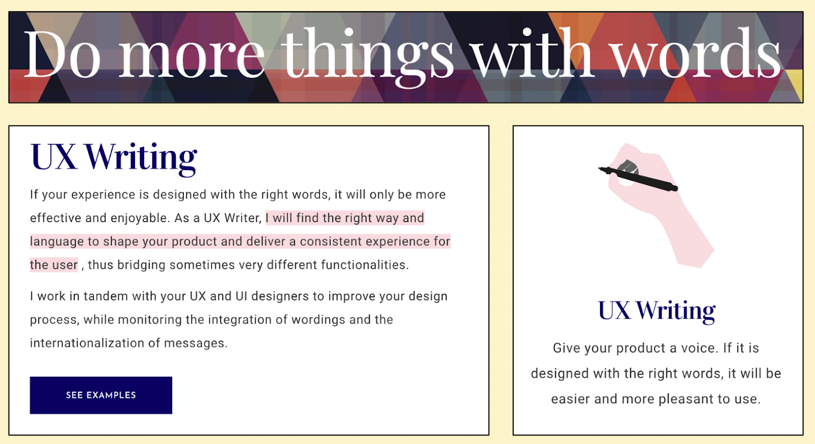 ux writing freelance website