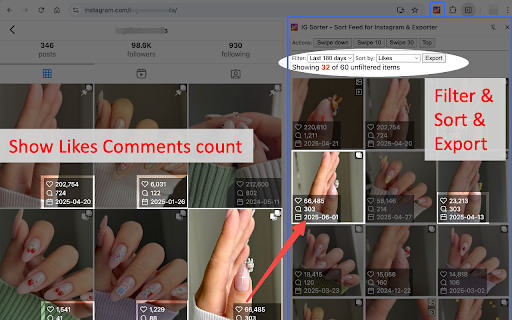 IG Sorter - Sort Feed for Instagram & Exporter