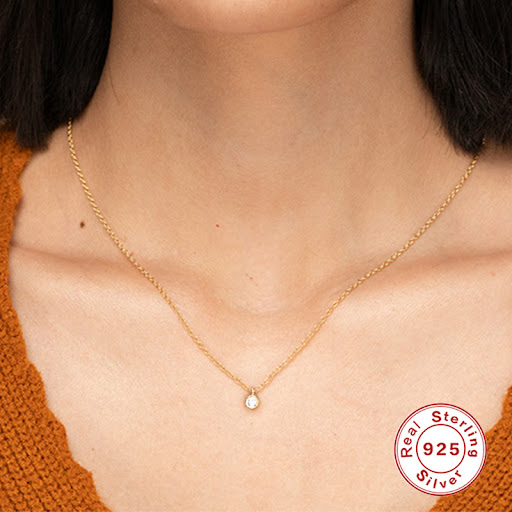 Title 8, S925 Sterling Silver Single Diamond Clavicle Ne...