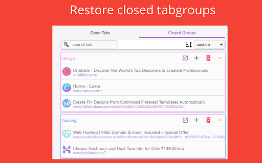 Tab pack - Tab group creator,restore tabgroup