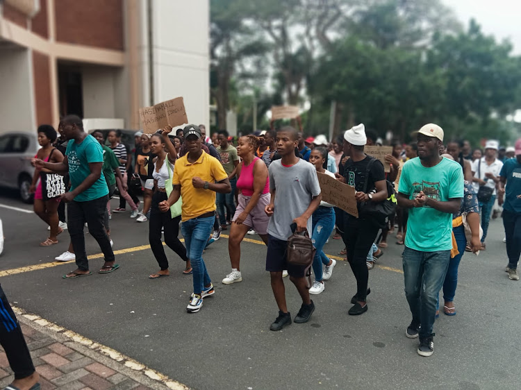 Students protest at the Westville campus of the University of KwaZulu-Natal on Monday.