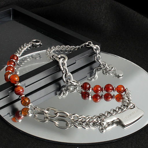 Title 4, Natural Agate Beads Necklace Stitching Combinat...