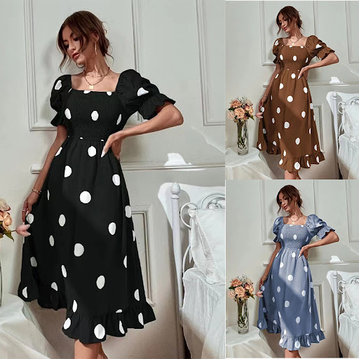 Title 2, Big Round Dot Slim Fitting Sweet Ruffled Short ...
