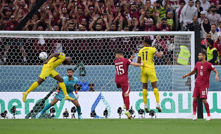 Enner Valencia, left, scores his and Ecuador’s second goal against Qatar in the opening World Cup match in Qatar, November 20 2022. Picture: JUSTIN SETTERFIELD/GETTY IMAGES