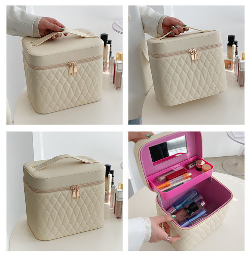 Title 4, Portable Cosmetic Bag With Mirror, Fashion Rhom...