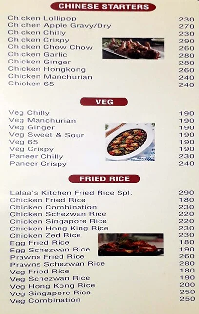 Lalaa's Kitchen menu 