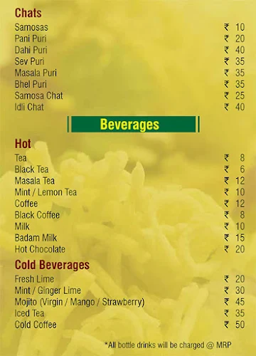 Sarva's Cafe menu 