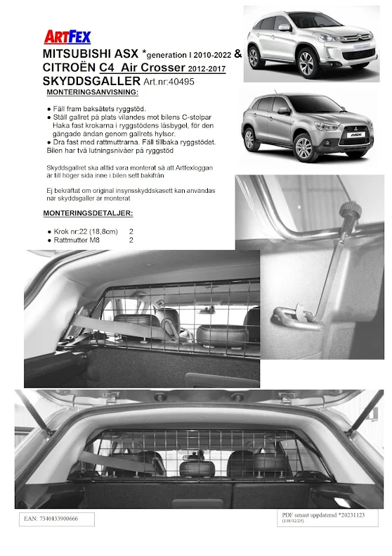 Artfex Hundgaller Mitsubishi ASX 2010-2022