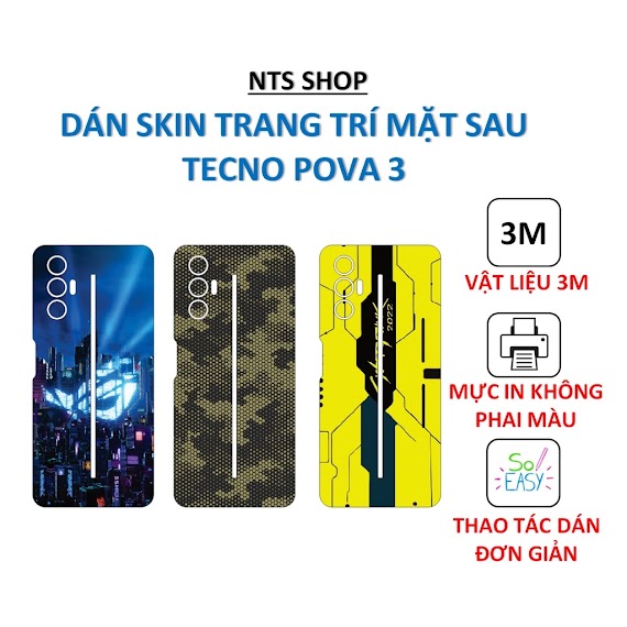 Dán Skin 3M Mặt Sau Trang Trí Smartphone Tecno Pova 3