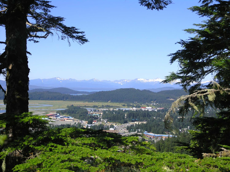 A mountaintop view looking down into Juneau, Alaska. 