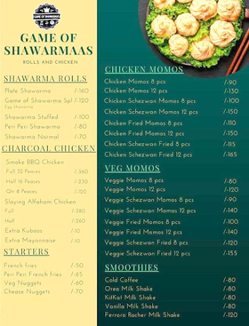 Game Of Shawarmaas menu 