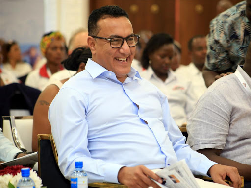 Tourism CS Najib Balala during Coast Tourism Stakeholders Summit at Neptune Beach Hotel in Kwale county on Thursday. /JOHN CHESOLI