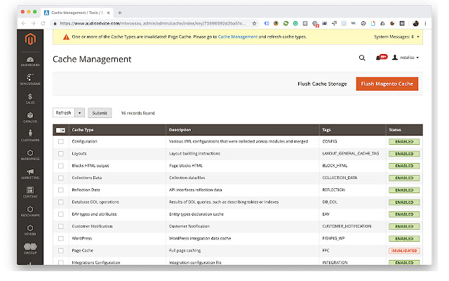 Magento Cache Flush chrome extension