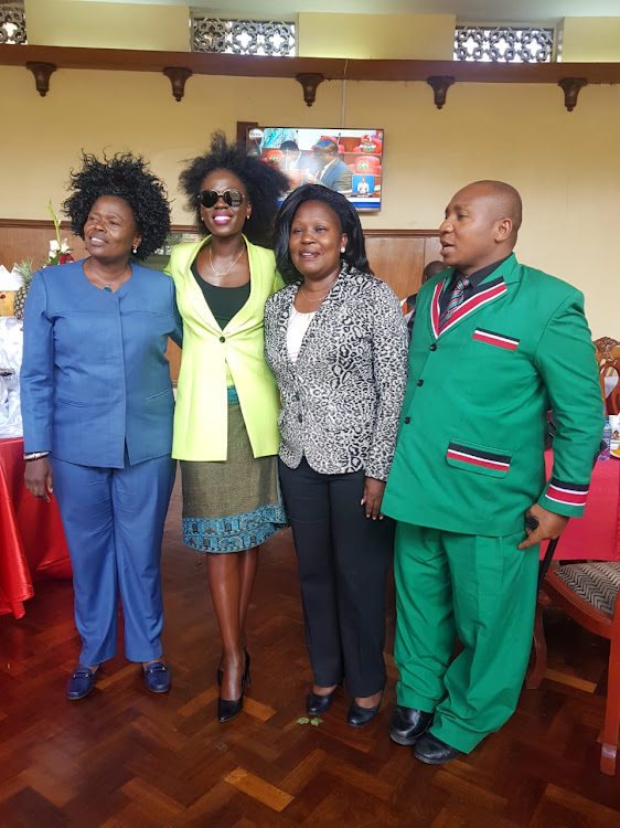 Bungoma woman Rep Catherine Wambilianga in blue, Akothee, Kasipul MP Eve Obara and Ole Sankok