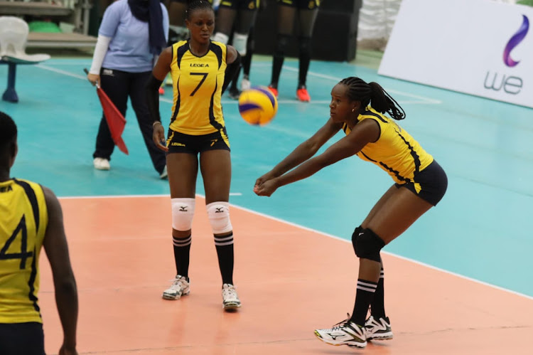 Kenya Prisons' Yvonne Wavinya and Emmaculate Chemtai at the African Club Championship.