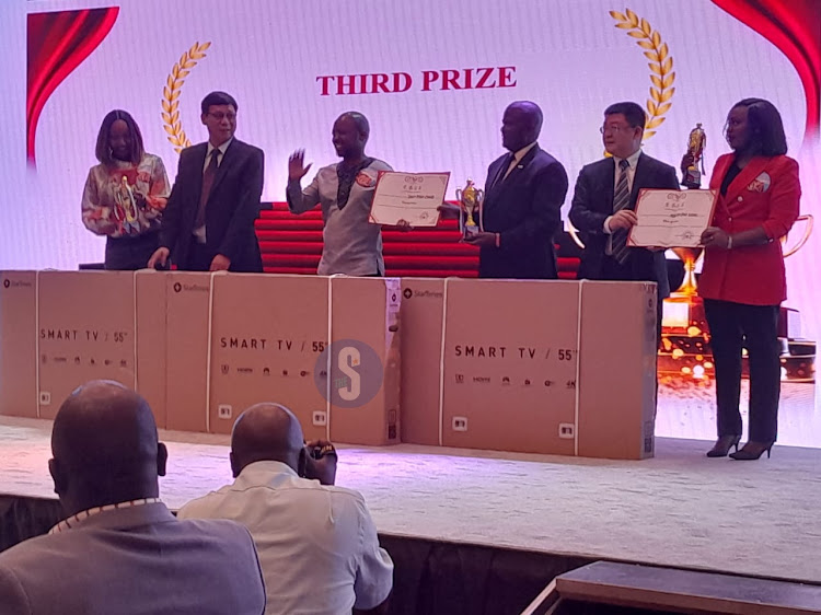 Third Prize winners receive their awards during the Belt and Road: My China Story Speech Competition Final which was held at the Radisson Blu hotel in Nairobi on October 13, 2023.