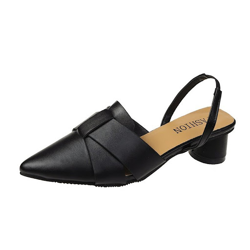 Title 5, One Word Strap Sandals Mid-heel Toe Cap Half Sl...