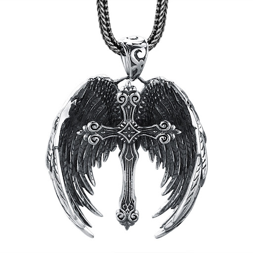 Title 1, 925 Sterling Silver Wings Cross Pendant, a Symb...