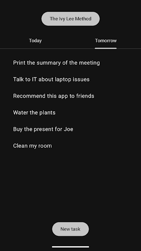 Screenshot Daily Tasks - Ivy Lee Method