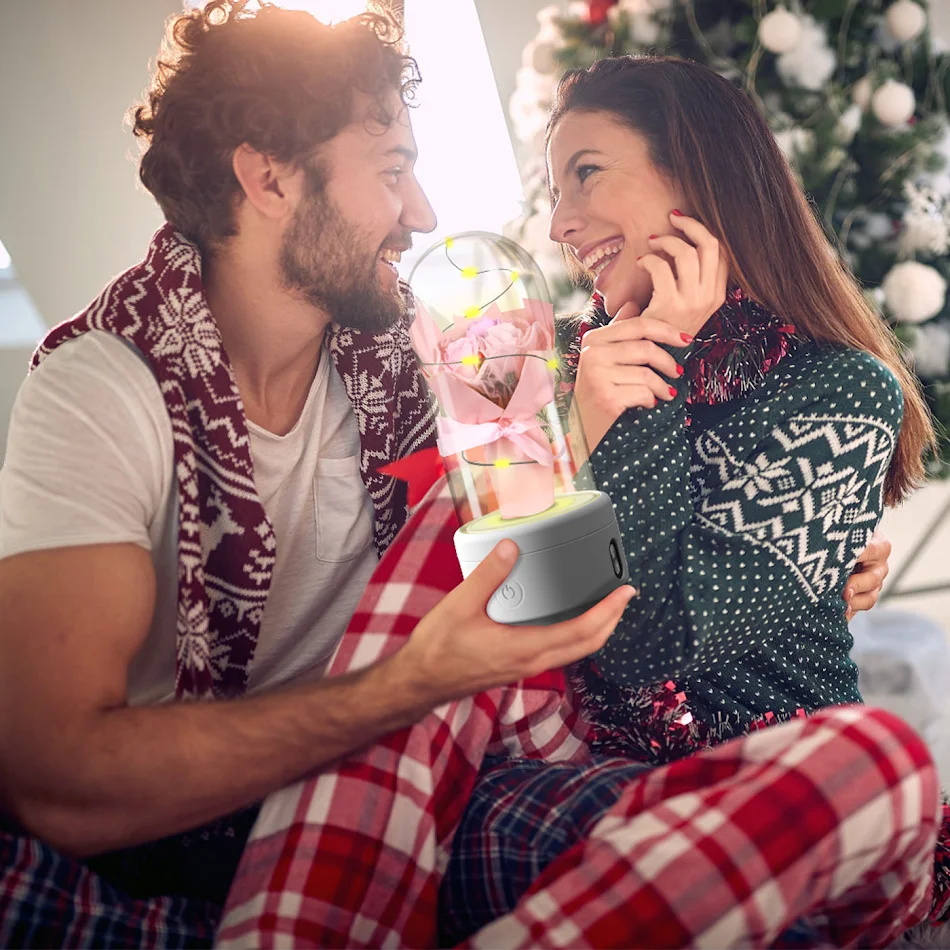 Cadeau Fête des Mères Bouquet 2 en 1 Lumière LED et Enceinte Bluetooth Veilleuse Rose Ornement Lumineux pour Maman