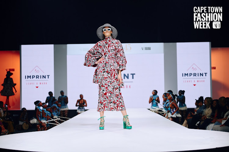 A model on the runway at Africa Fashion International's Cape Town Fashion Week.