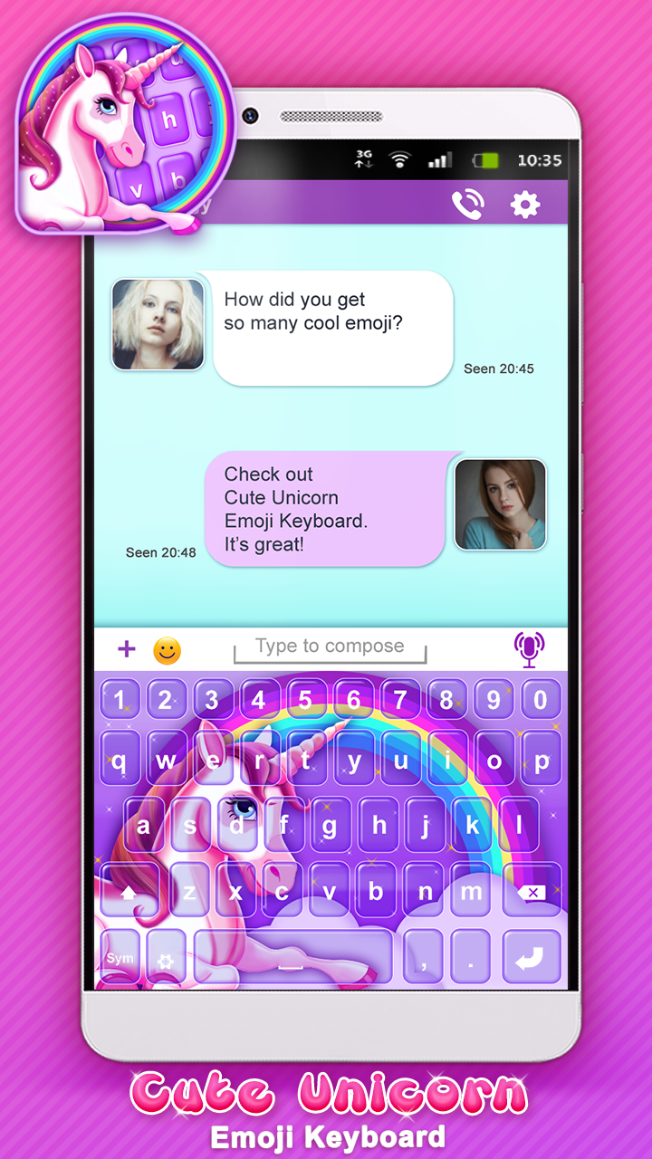 Android application Cute Unicorn Emoji Keyboard screenshort