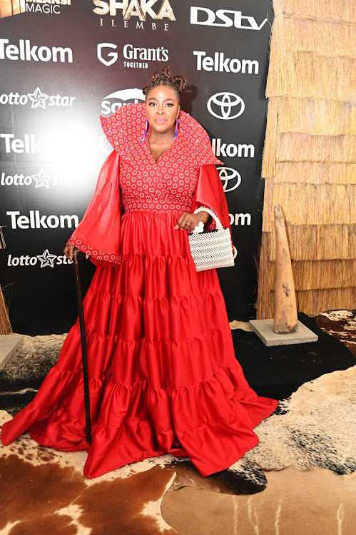 Dawn Thandeka King on the Shaka Ilembe black carpet at Montecasino.