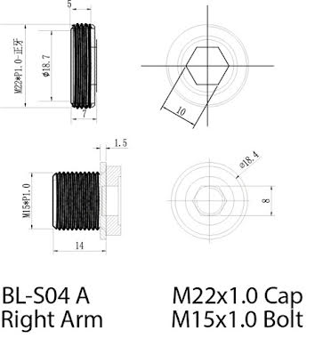 Samox ISIS Self-Extracting Right Hand eBike Crank Spindle Bolt - M15x1mm, 14mm Long, M22x1mm Cap, Black alternate image 0