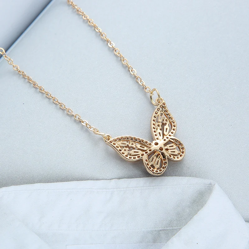 European and American entry lux copper jewelry micro inlaid zircon butterfly earrings and necklace, dress accessories.